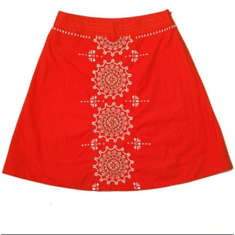 Lithe by Anthropologie Orange Gilded Dawn Embroidered Beaded Orange A-Line Skirt